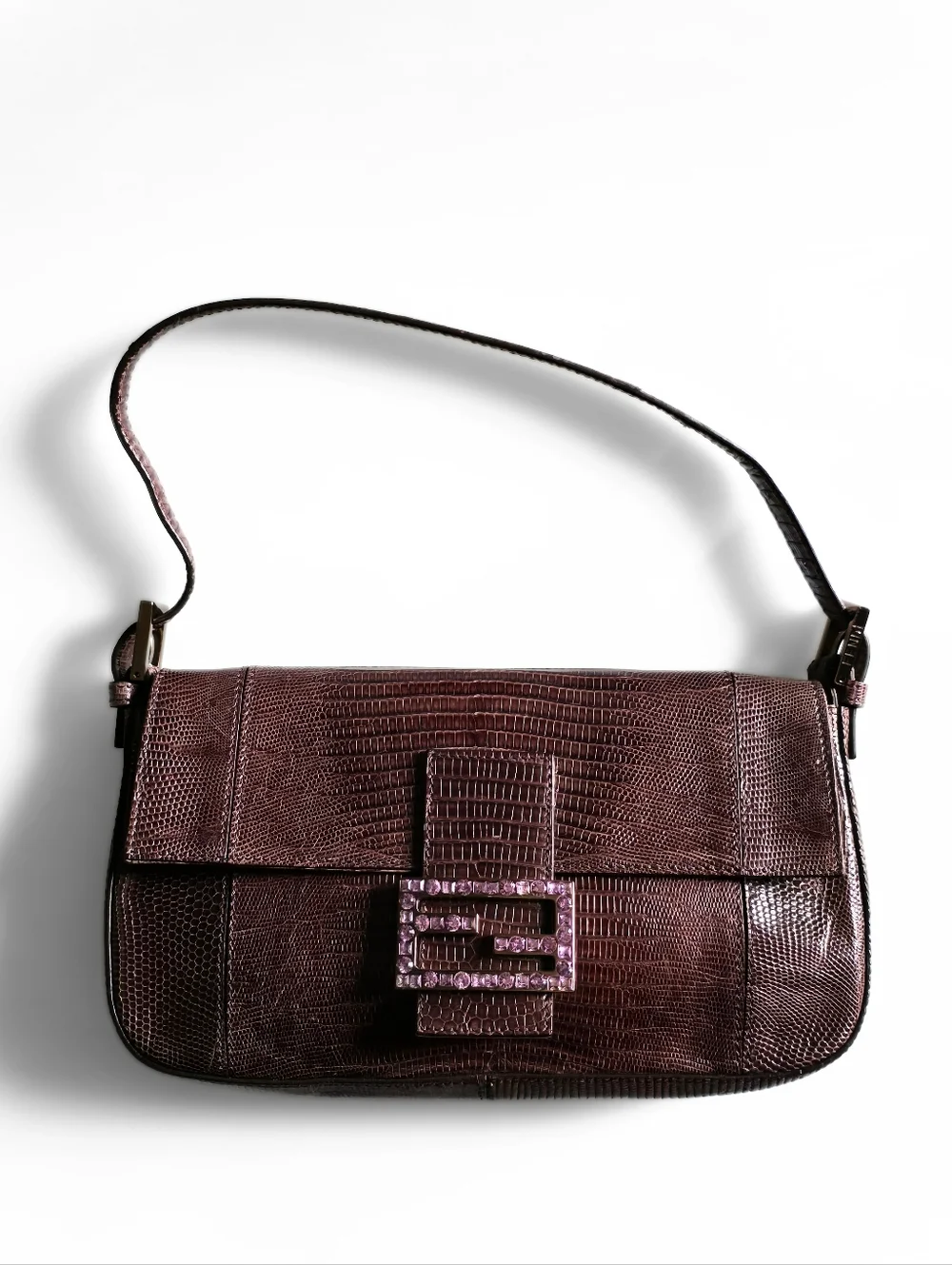 Fendi Baguette Vintage Full Lizard Leather with Lilac Crystal Buckle - Picture 12 of 13